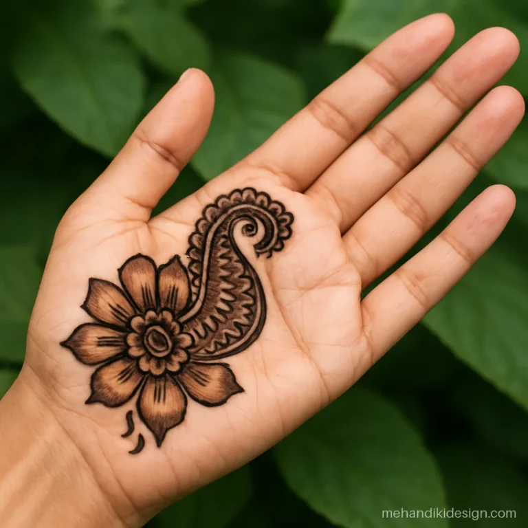 Half hand mehandi design in Arabic style along the side of the palm