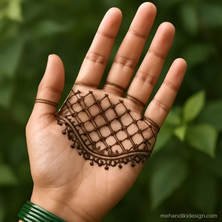 Half palm front hand mehandi with a jaal across the upper palm