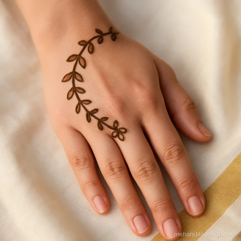 Mehandi designs simple onam style with a jasmine strand bel around the wrist