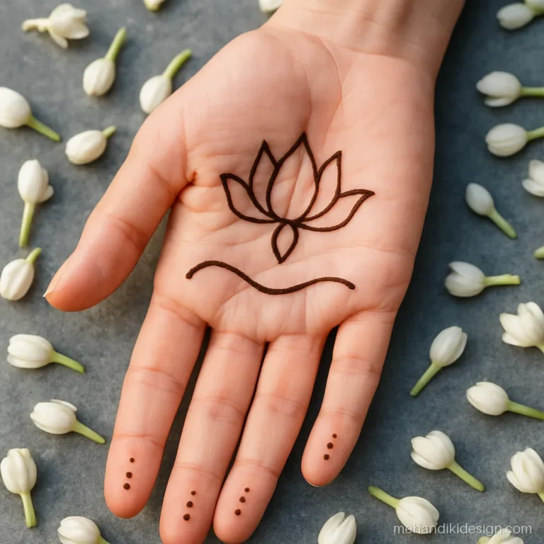Lotus mehandi design simple outline in the centre of the palm