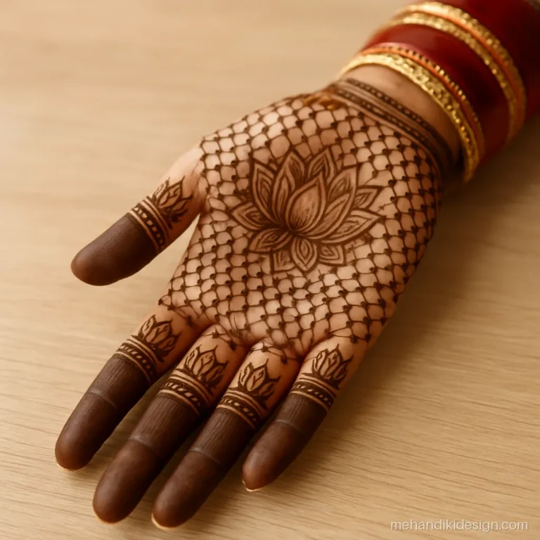 Lotus mehandi full palm with big lotus and jaal for brides