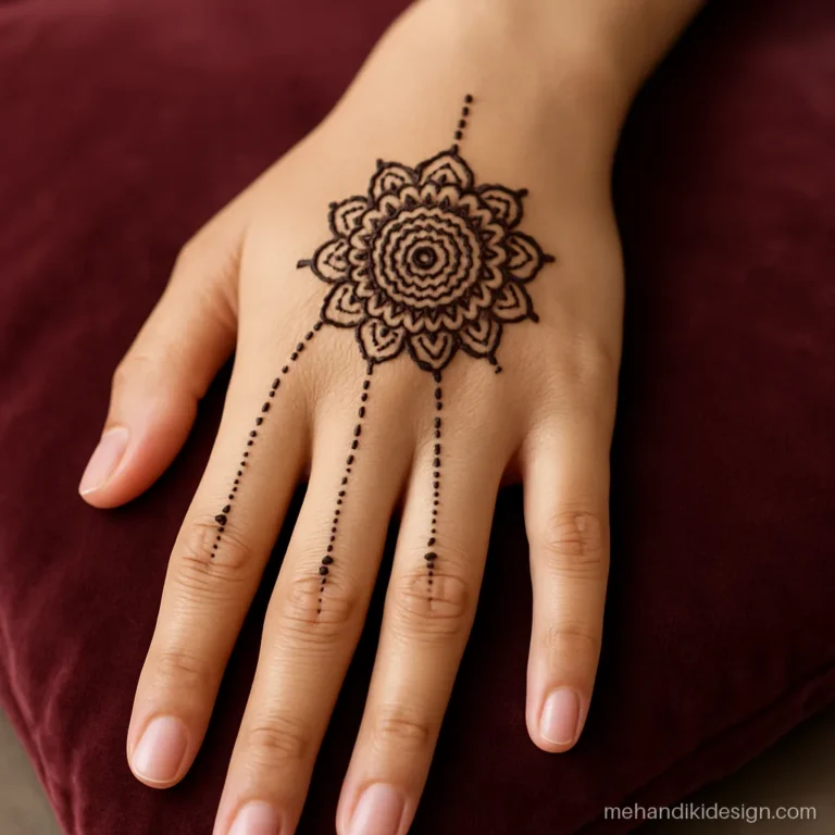 Mandala mehandi design back side with dotted finger lines