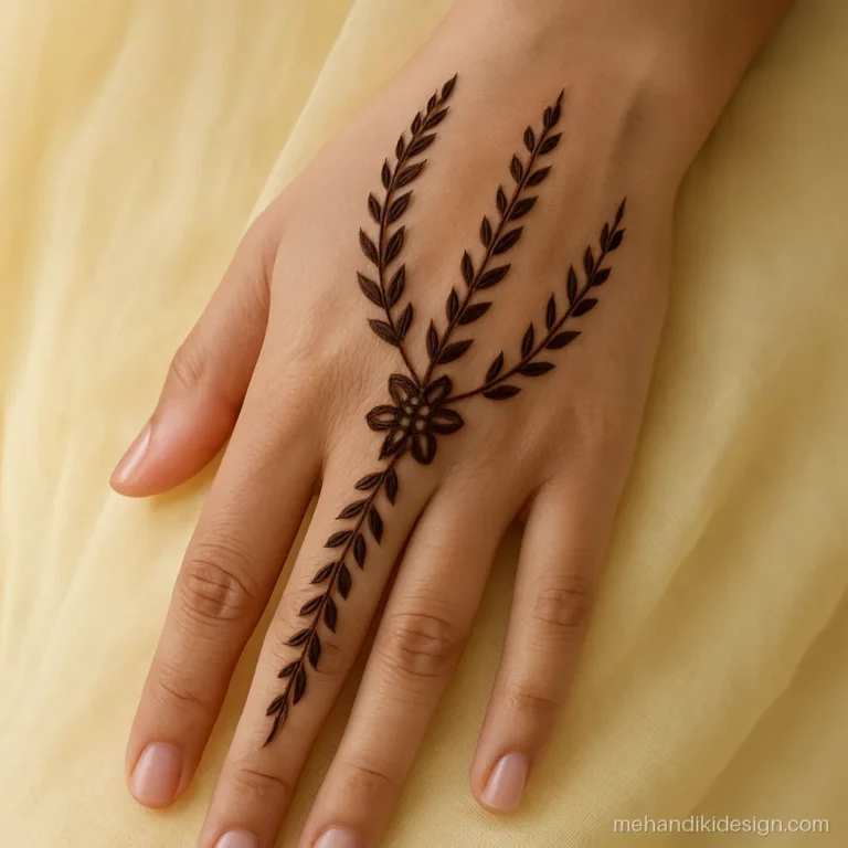 Mehandi bel on back hand with three strands from three fingers