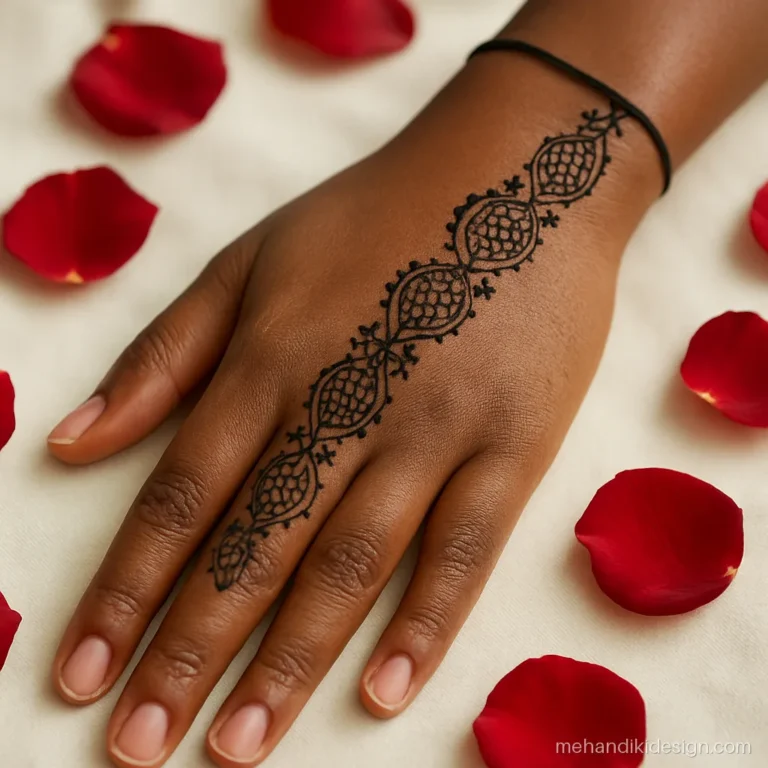 Mehandi bel design diagonal with a paisley chain and small flowers