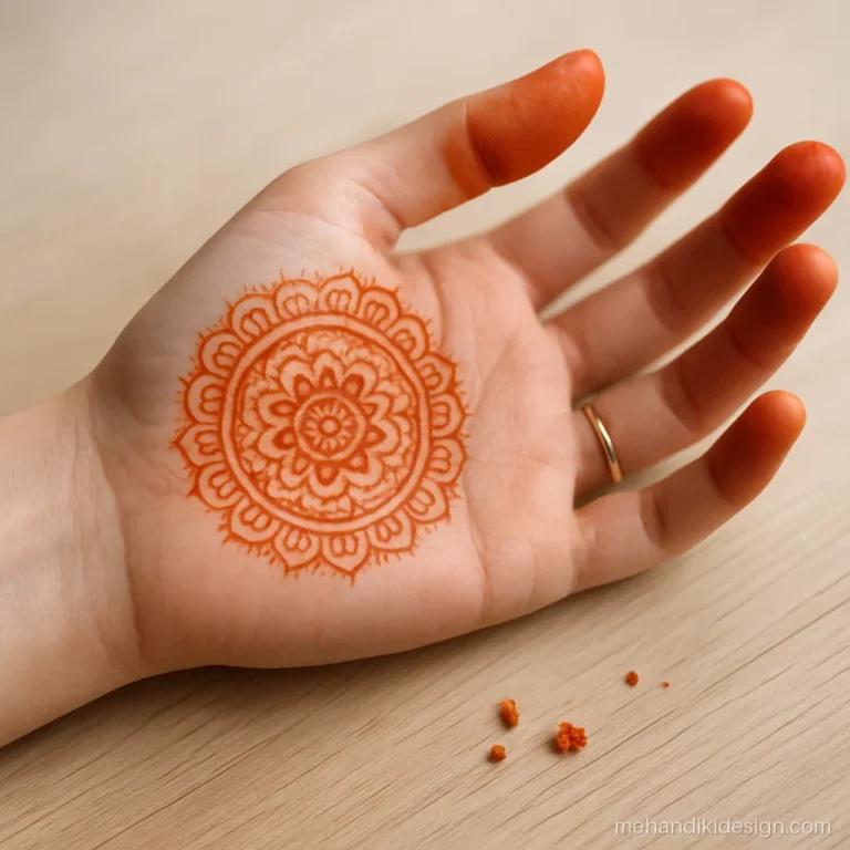 Mehandi colour bright orange right after the paste is scraped off