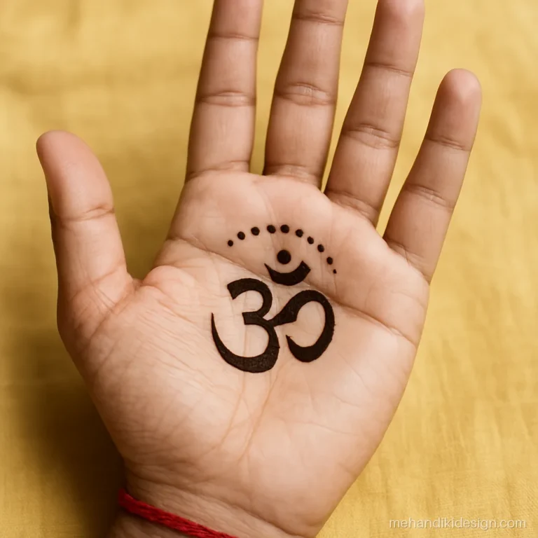Mehandi design for boys with a small Om symbol in the palm