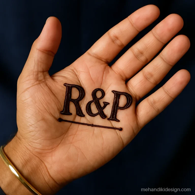 Mehandi design for groom with two generic initials joined by an ampersand
