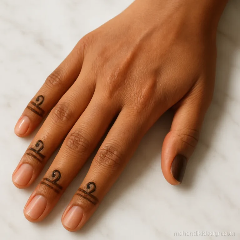 Mehandi designs arabic with solid finger caps and swirls below each cap