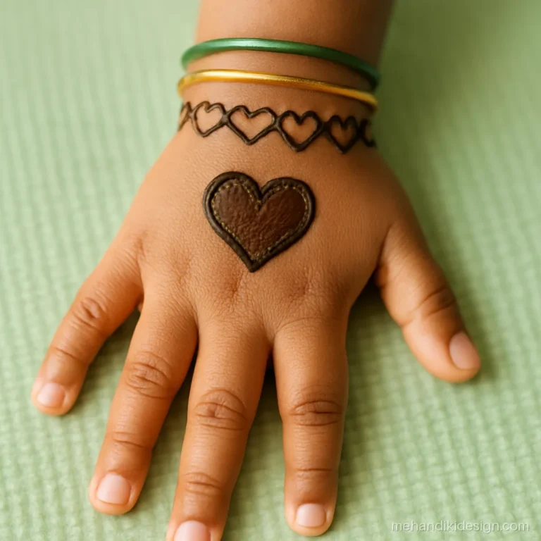 Mehandi designs easy for kids with a chain of small hearts around the wrist