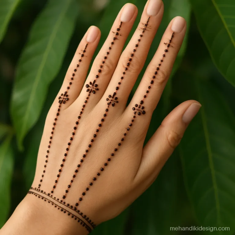 Mehandi designs simple full hand with dots and lines from fingertips to wrist
