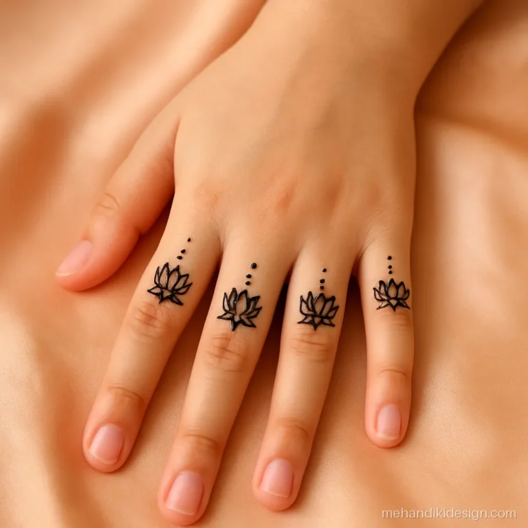 Mehandi designs simple lotus on fingers with tiny buds