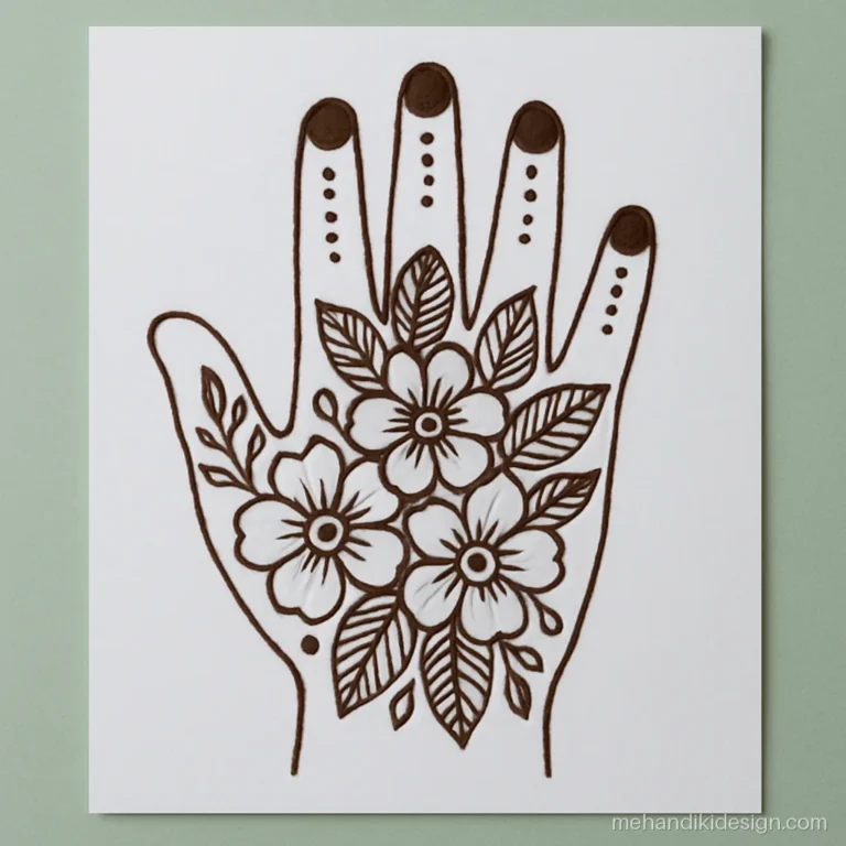Mehandi for competition with a simple flower and leaf design for juniors