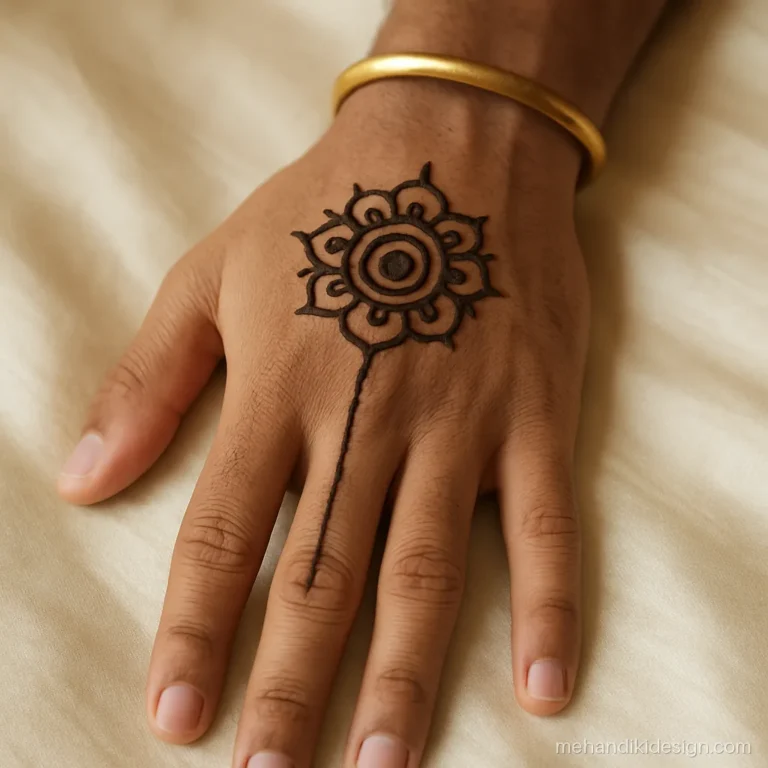 Mehandi for men with a small bold mandala on the back hand