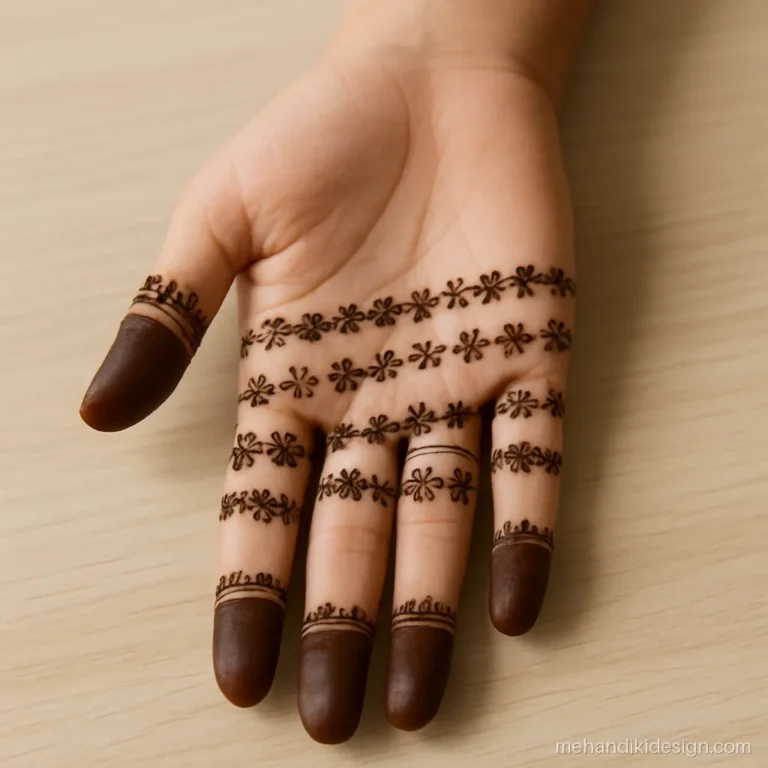 Mehandi full hand simple flower bands stacked from wrist to fingers