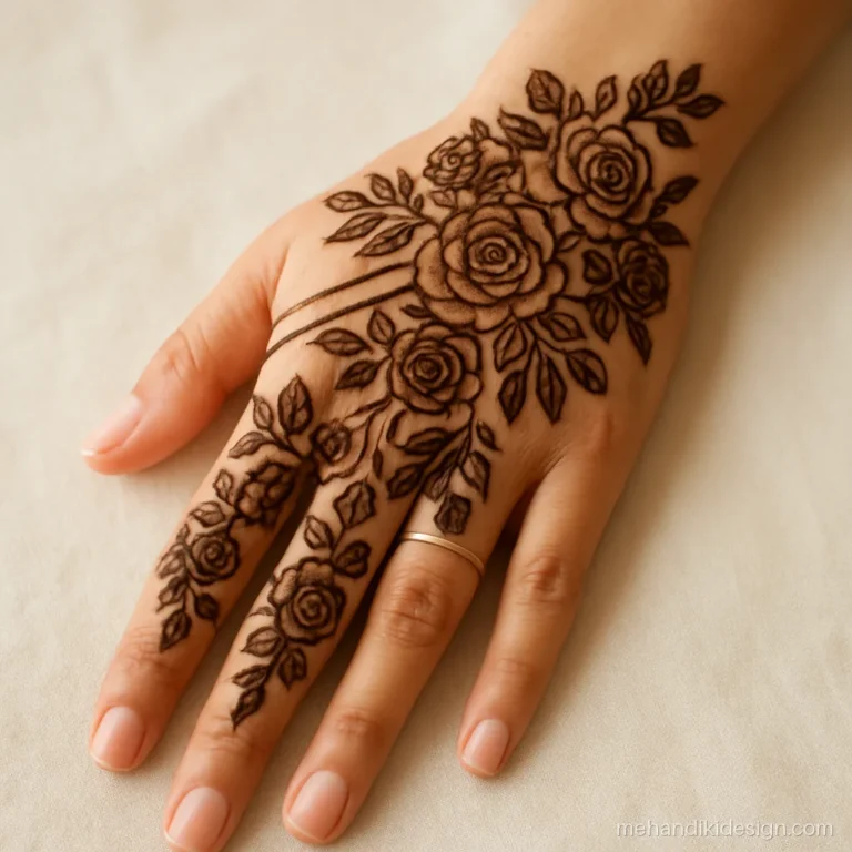 Mehandi ka design new style with bare stripes cutting through filled florals
