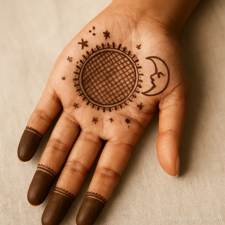 Mehandi ke design acche acche with chand and chalni for fasting days