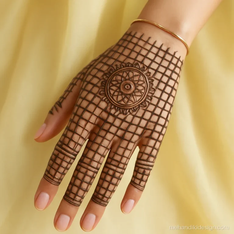 Mehandi ke design full hand easy checks with mandala on back hand