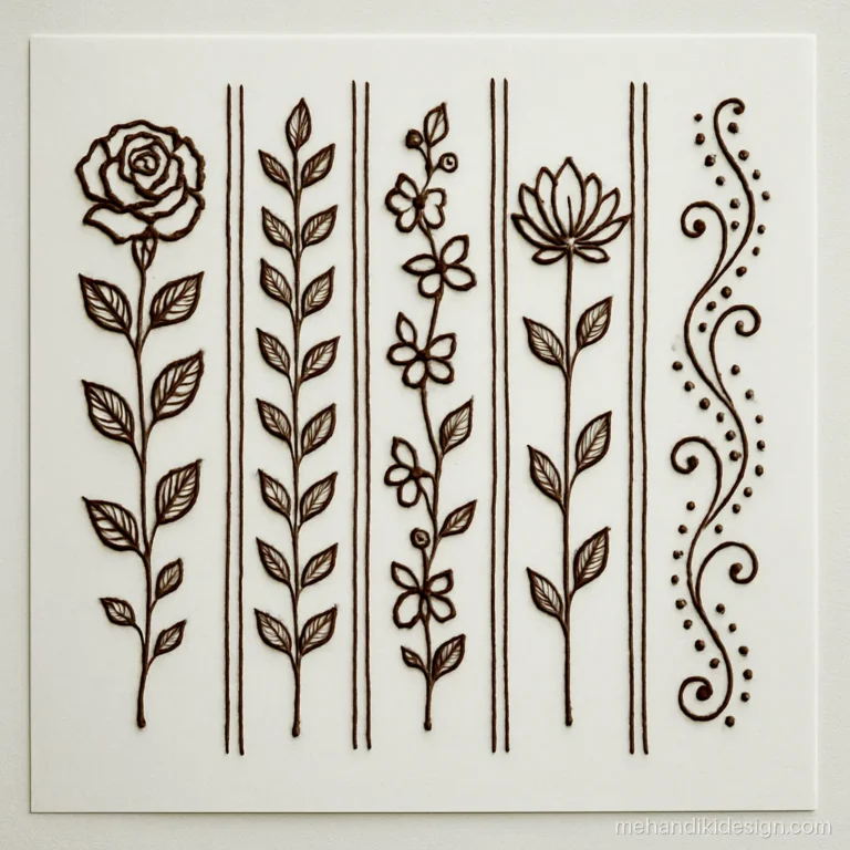 Mehandi ke wallpaper drawing with vertical floral bel strips across the sheet