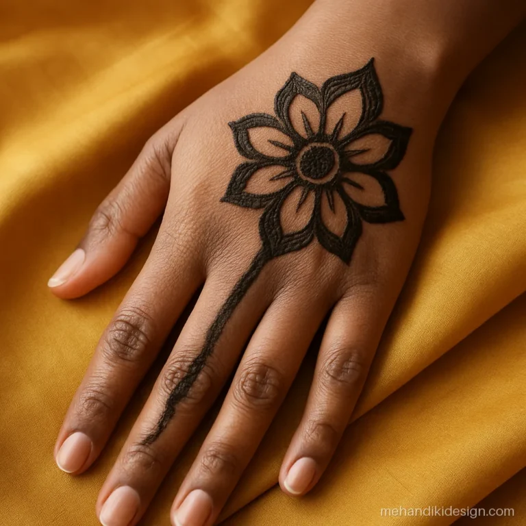 Mehandi ki design Dubai style with negative space petals and a filled background