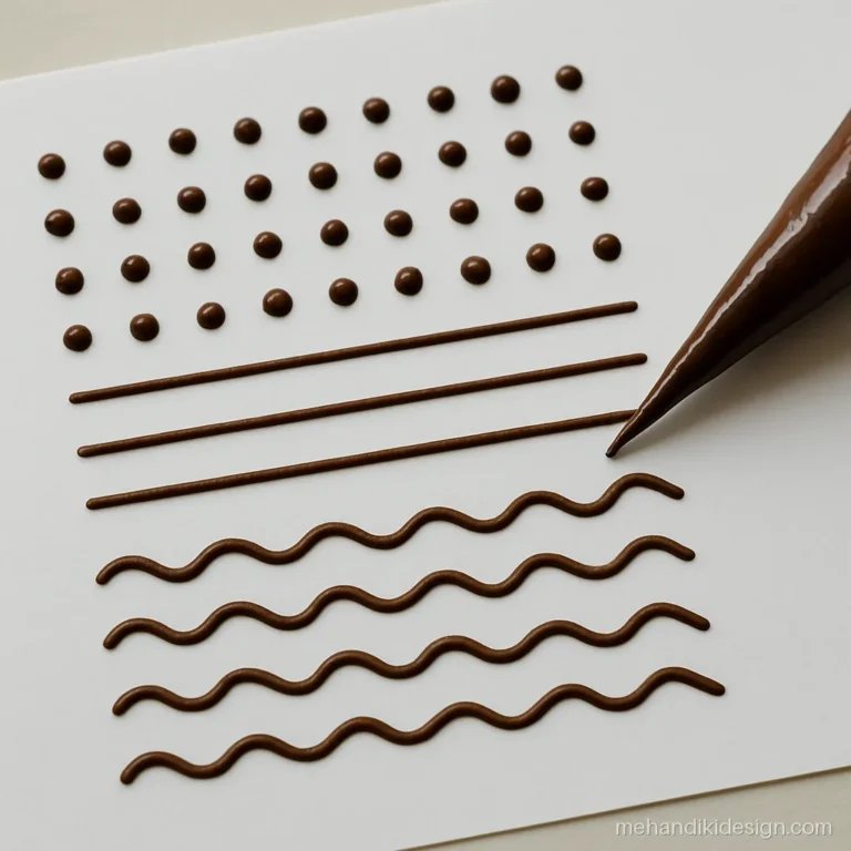 Mehandi drawing practice sheet with rows of dots and straight lines