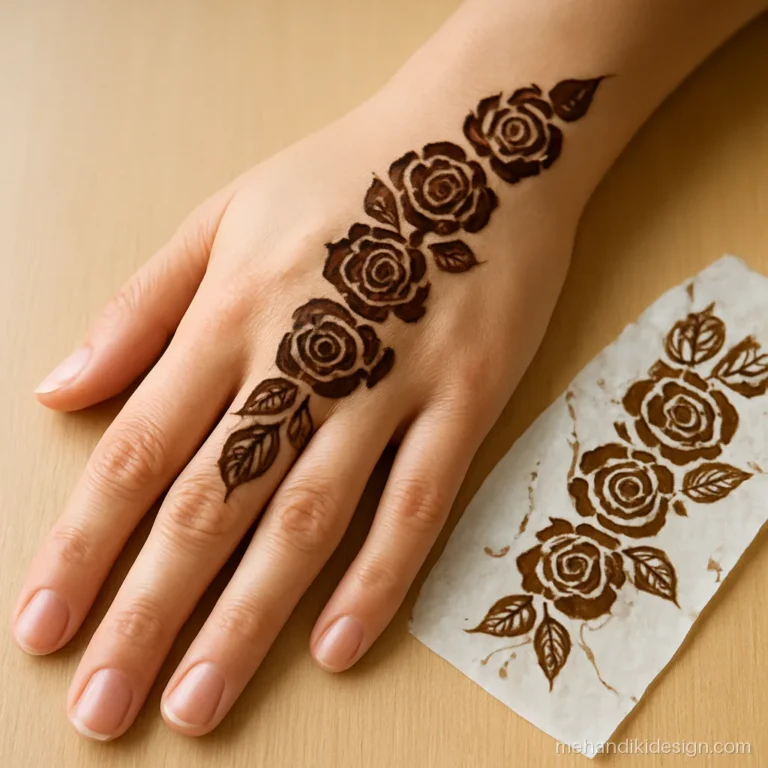 Clean mehandi design left after removing the stencil sticker from the hand
