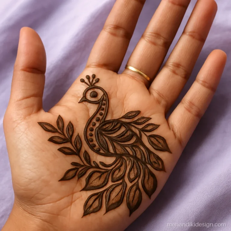 Mor wala mehandi design in Arabic style crossing the palm diagonally