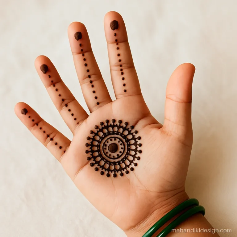 New mehandi ki design with dotted mandala on the palm for quick festivals