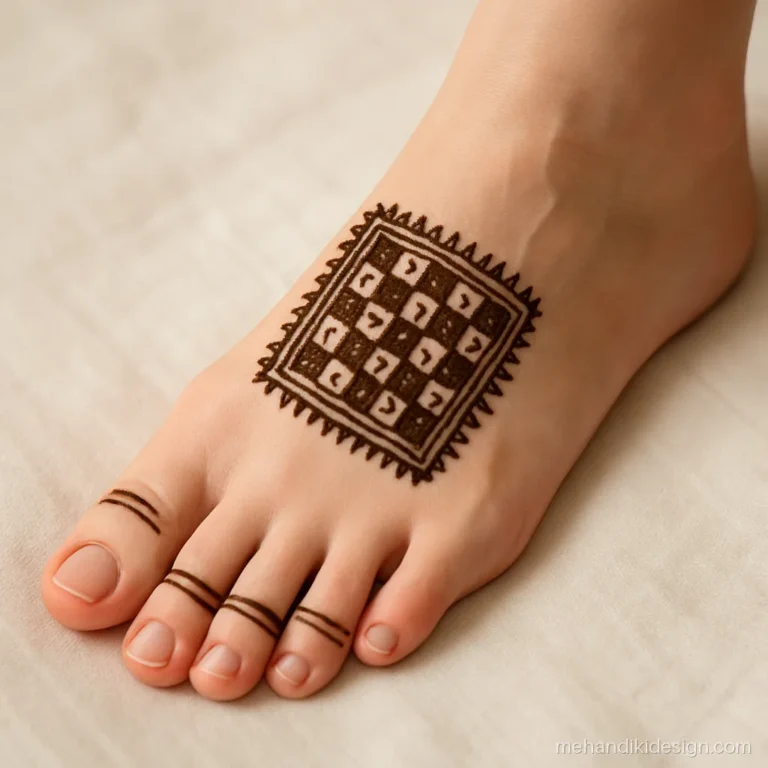 Pairon ki mehandi design with a checks pattern on the front and capped toes
