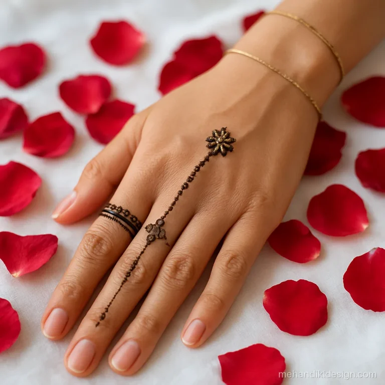 Finger mehandi with a ring linked by a chain to a wrist band