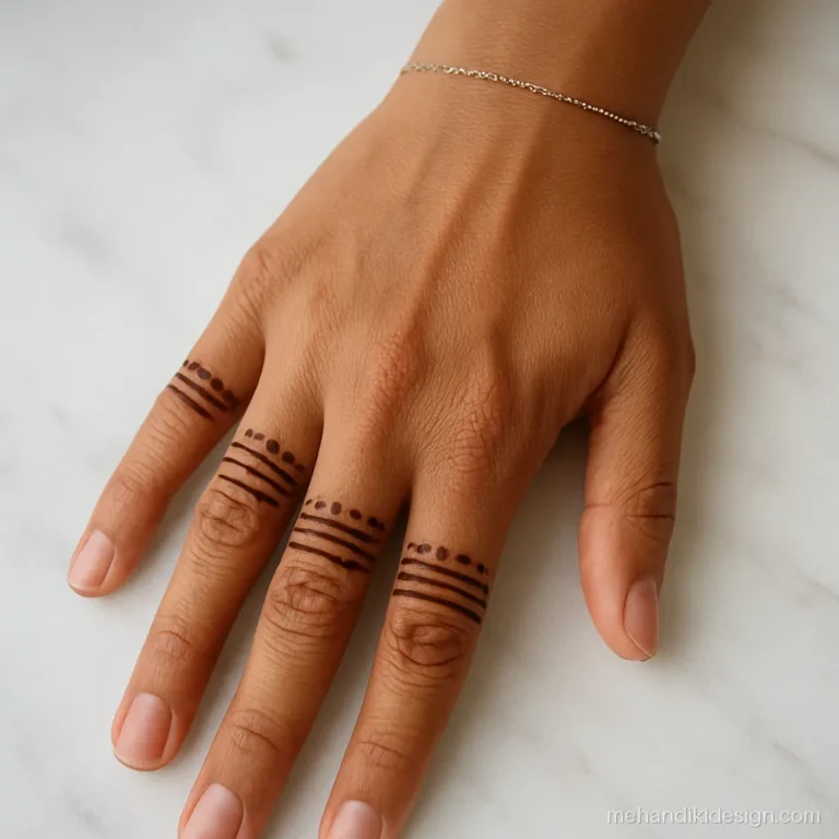 Finger mehandi designs with stacked thin rings on every finger