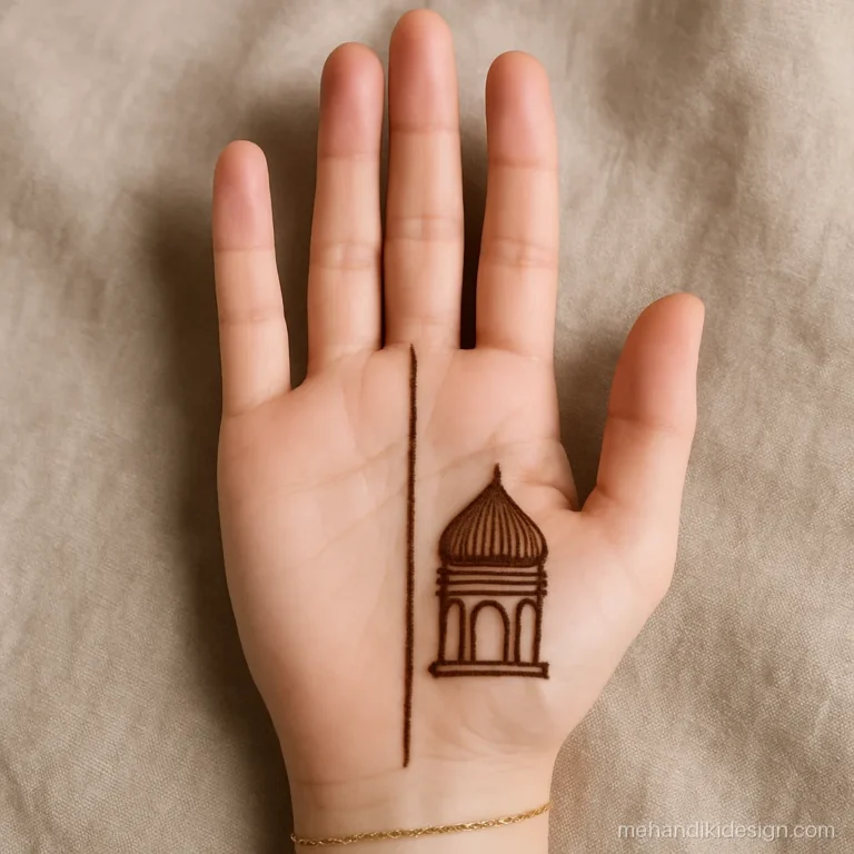 Instagram stylish royal mehndi with one palace dome on half the palm