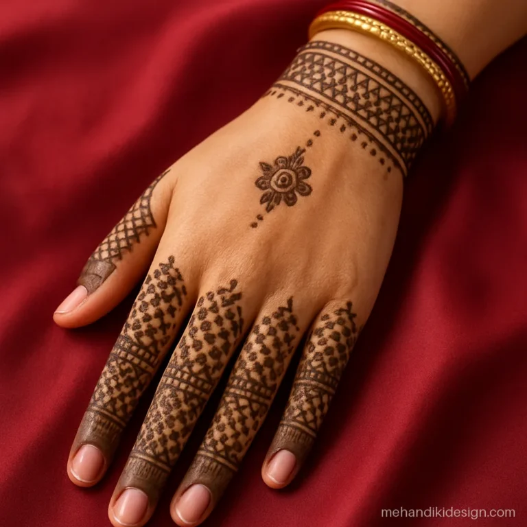 Semi bridal engagement mehandi with a wrist cuff and filled fingers