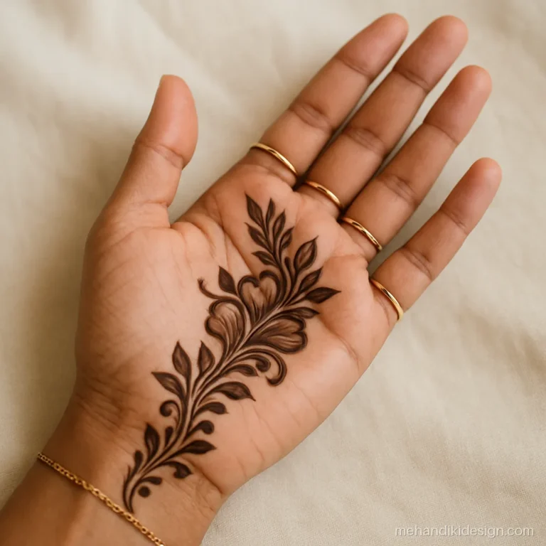 Sidhe hath ki mehandi with a light Arabic flow from thumb to wrist