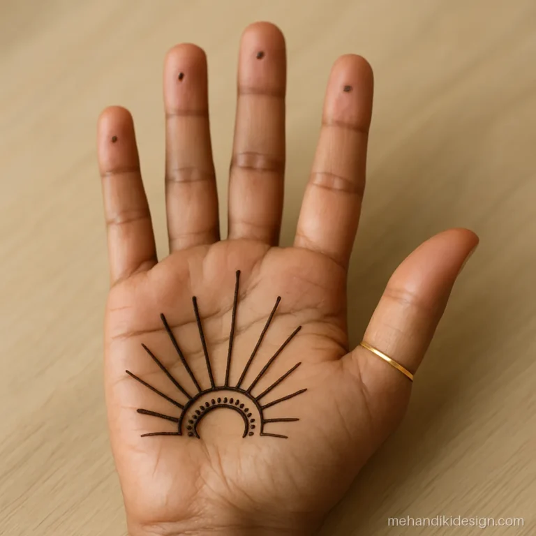 Simple and beautiful mehandi with a half sun rising from the palm base