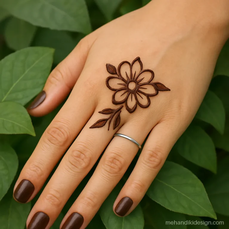 Mehandi designs simple back hand with a flower above the knuckles