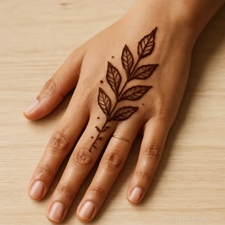 Simple bel mehandi from wrist to thumb with mango leaves