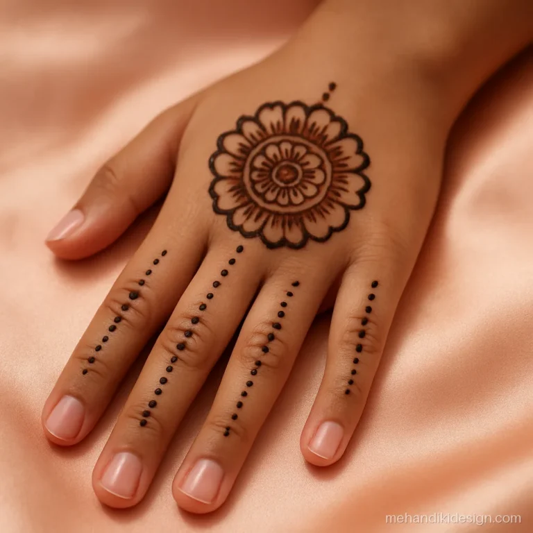 Simple flower mehandi with one big bloom in the centre of the palm