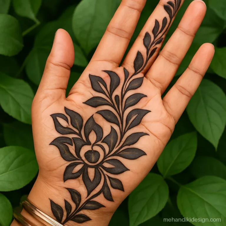 Simple full hand mehandi design in a flowing Arabic style