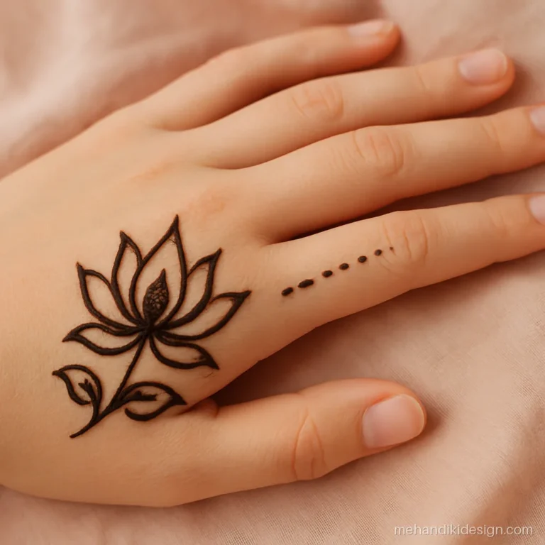 Mehndi design simple lotus in side view at the base of the thumb