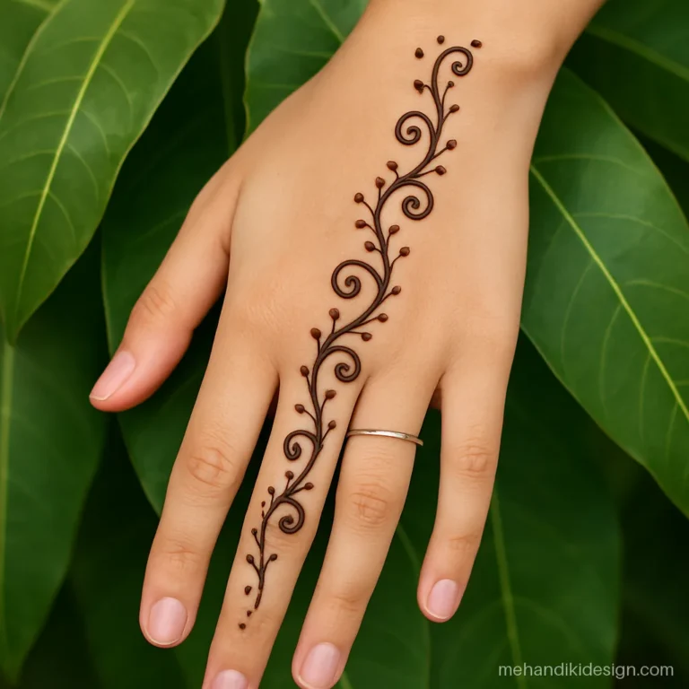 Simple mehandi bel with small curls and tendrils along a vine