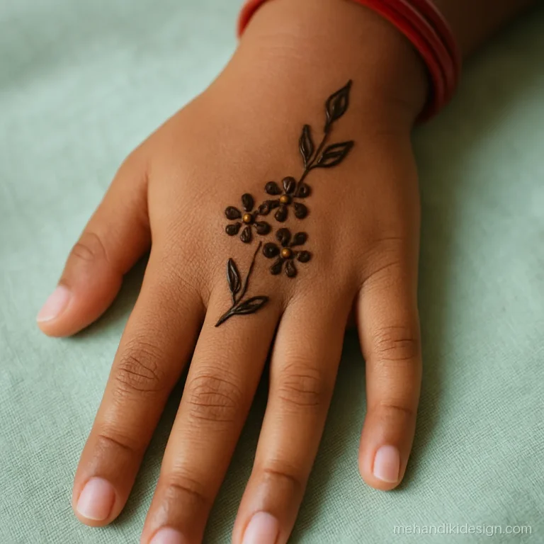 Simple mehandi design for girls with a cluster of small flowers
