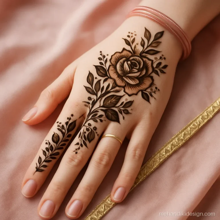 Sister of the bride with a flowing Arabic mehandi design for the function