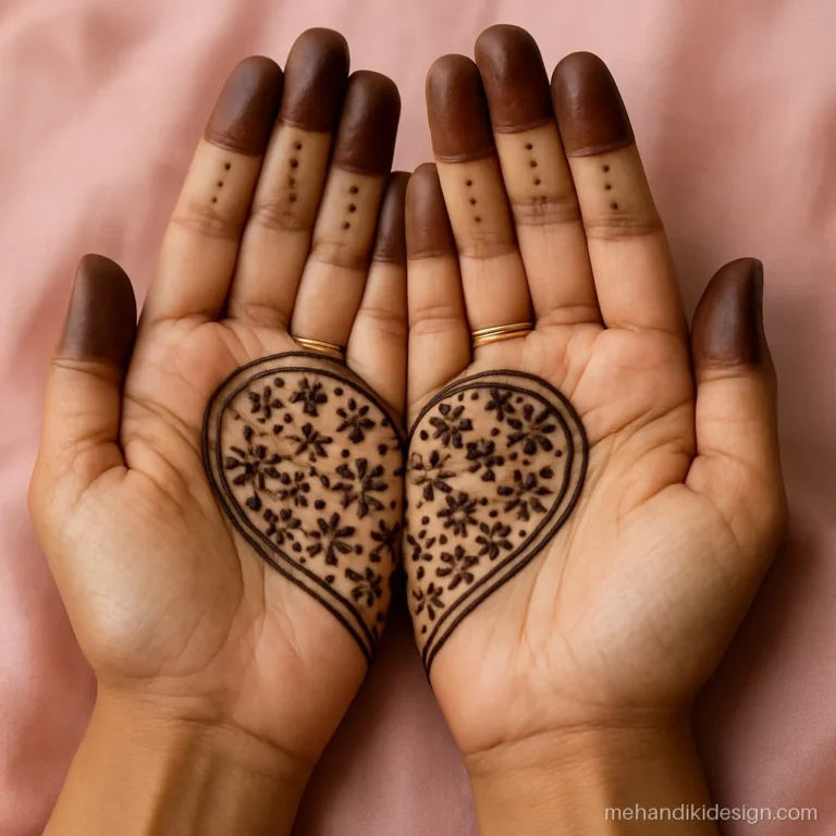 Split heart in left and right hand mehandi that joins when palms meet