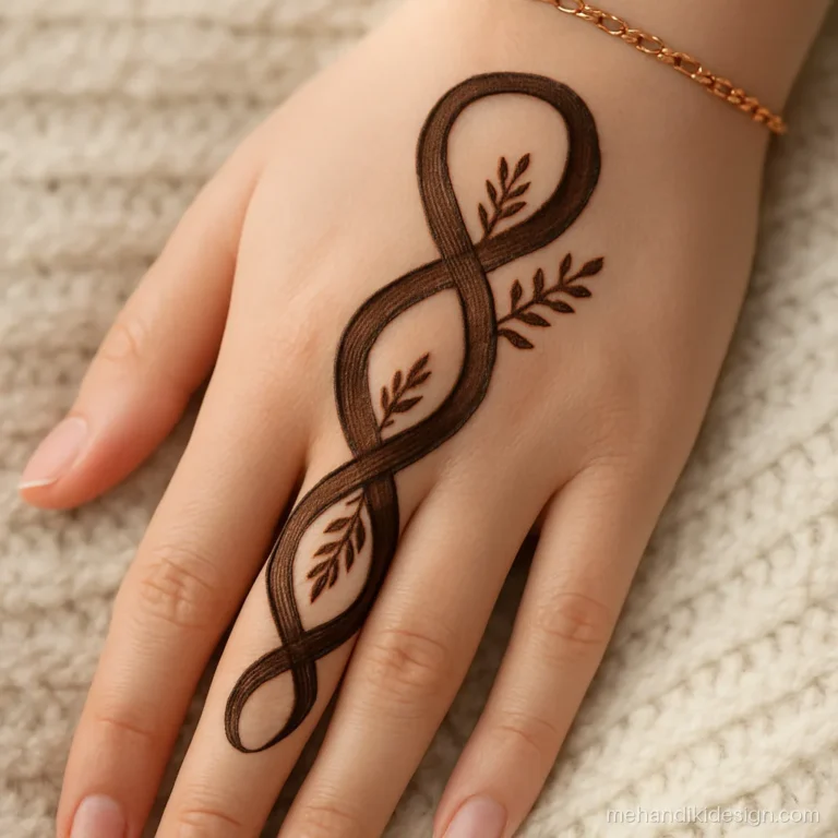 Instagram stylish mehendi design back hand with looping thick outline ribbons
