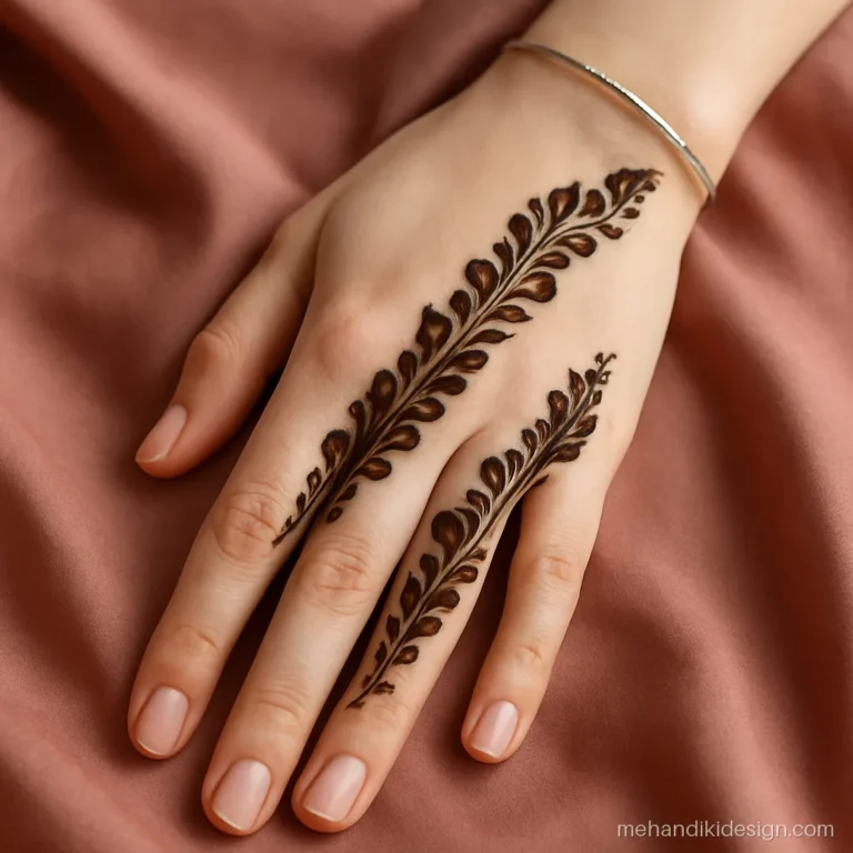Stylish back hand mehndi designs with two parallel Arabic trails and bare skin between