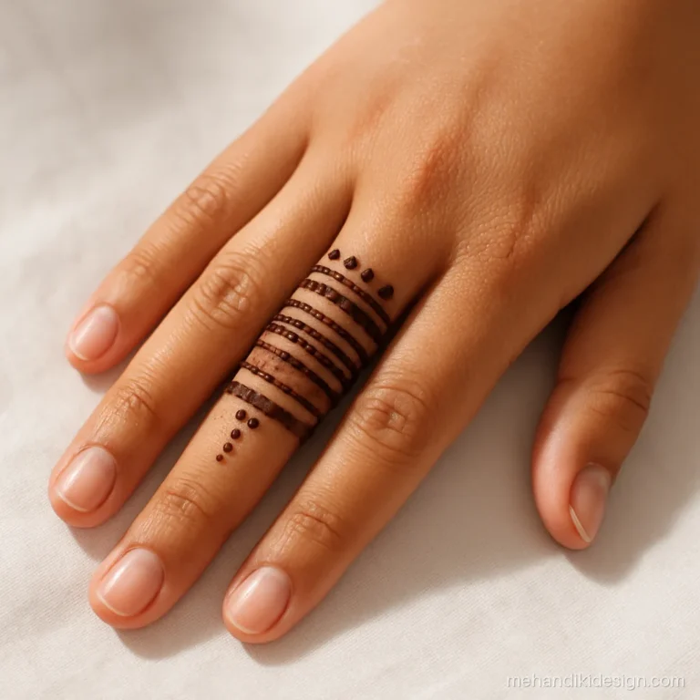 Simple easy stylish mehndi design back hand on index and middle fingers