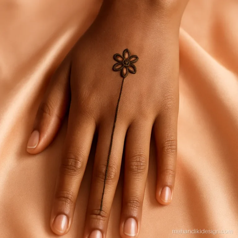 Stylish mehandi designs simple with a flower ring and fine thread line