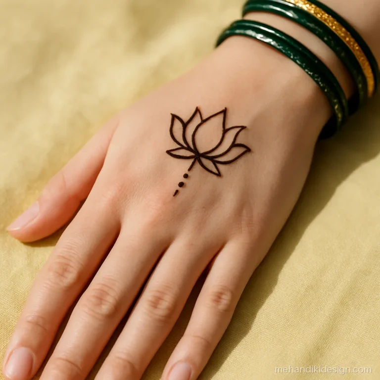Minimal tattoo mehandi with a single line lotus above the wrist