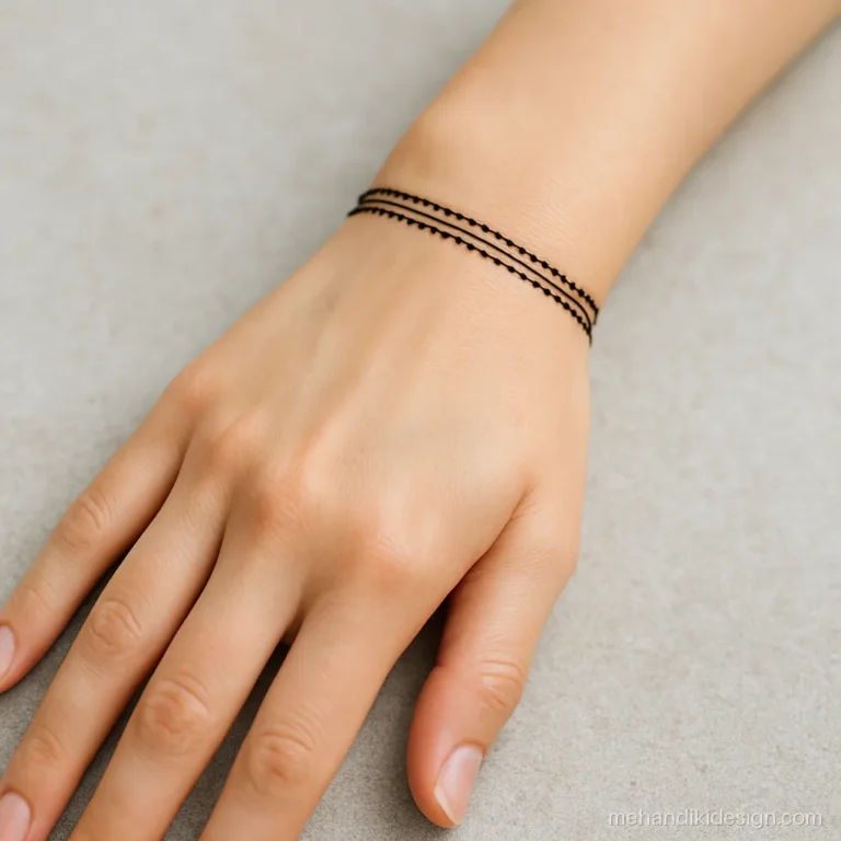 Tattoo mehandi design with a fine dot and line band on the wrist