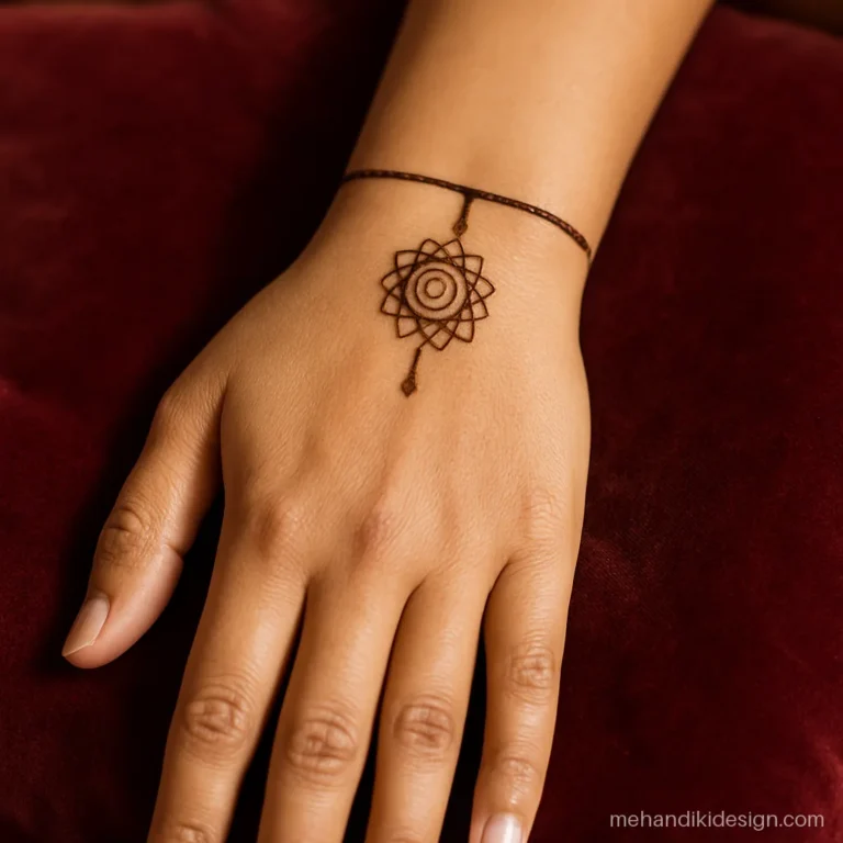 Tattoo mehandi with a wrist band and a small mandala charm